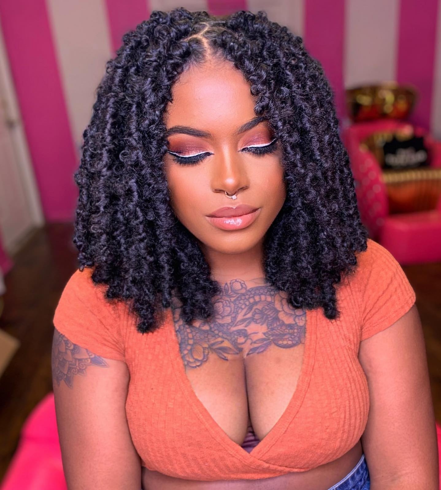 Collarbone Butterfly Locs Curly Texture — Classy Length Locs