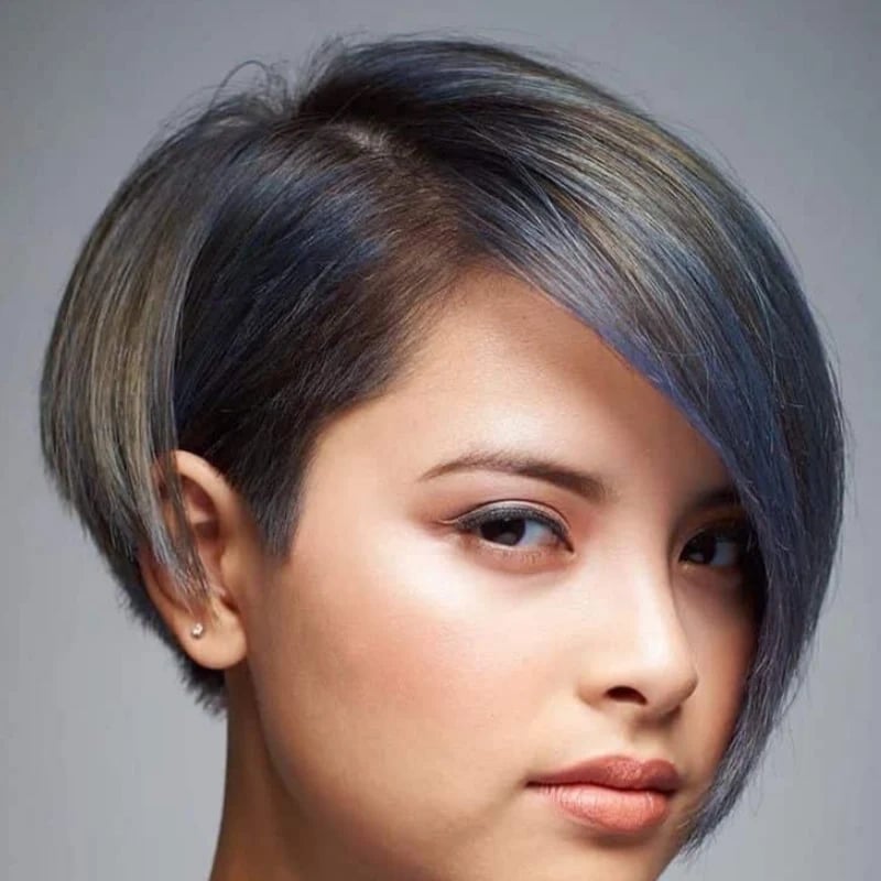 Blue-Black Bob With Dramatic Undercut And Side, Office-Safe Version Blue-Black Bob With Dramatic Undercut And Side, Office-Safe Version — Classy Lesbian Haircuts