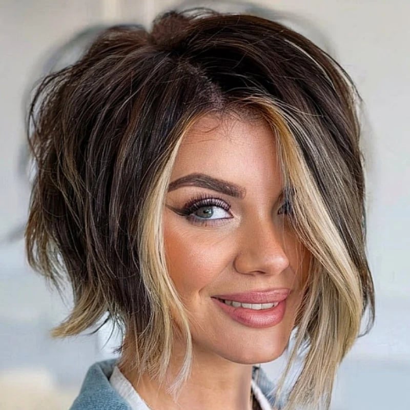 Dark Brown Bob With Blonde Money Piece And Waves Dark Brown Bob With Blonde Money Piece And Waves — Classy Lesbian Haircuts