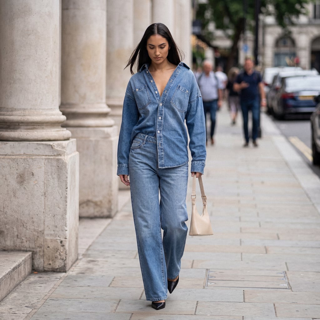 Denim On Denim With Light Blue Wide Leg Jeans Denim On Denim With Light Blue Wide Leg Jeans — Classy Light Blue Jeans Outfits