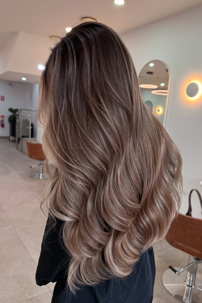Mid-Back Balayage From The Side — Classy Light Brown Hair with Blonde