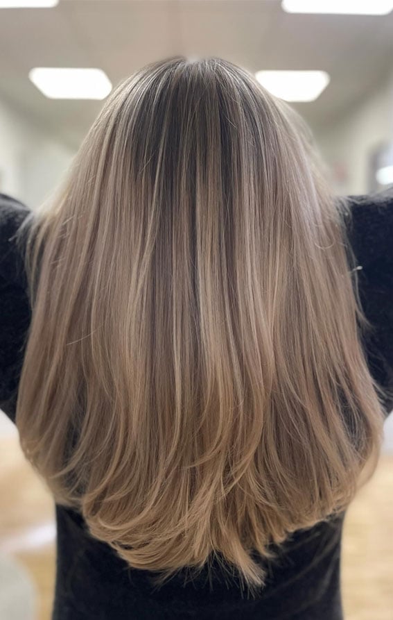 Mid-Back Waves With Long Layers — Classy Light Brown Hair with Blonde