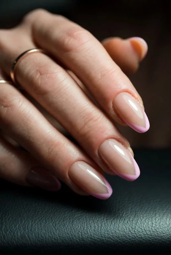 Sheer Nude Medium Oval Nails With Pink French Tip Sheer Nude Medium Oval Nails With Pink French Tip — Classy Light Nails