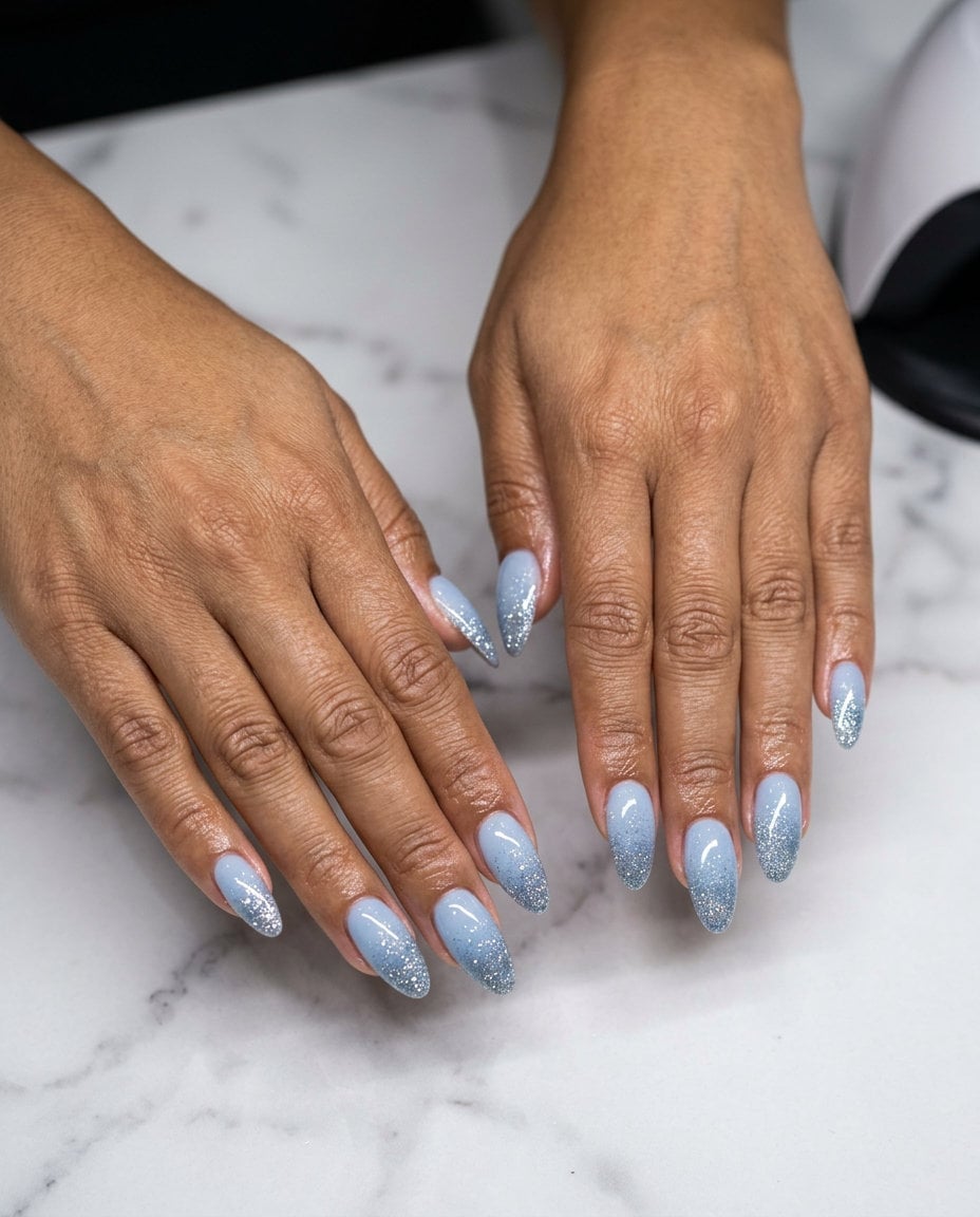 Milky Pink Long Almond Nails With Pearlescent Shimmer Milky Pink Long Almond Nails With Pearlescent Shimmer — Classy Light Nails