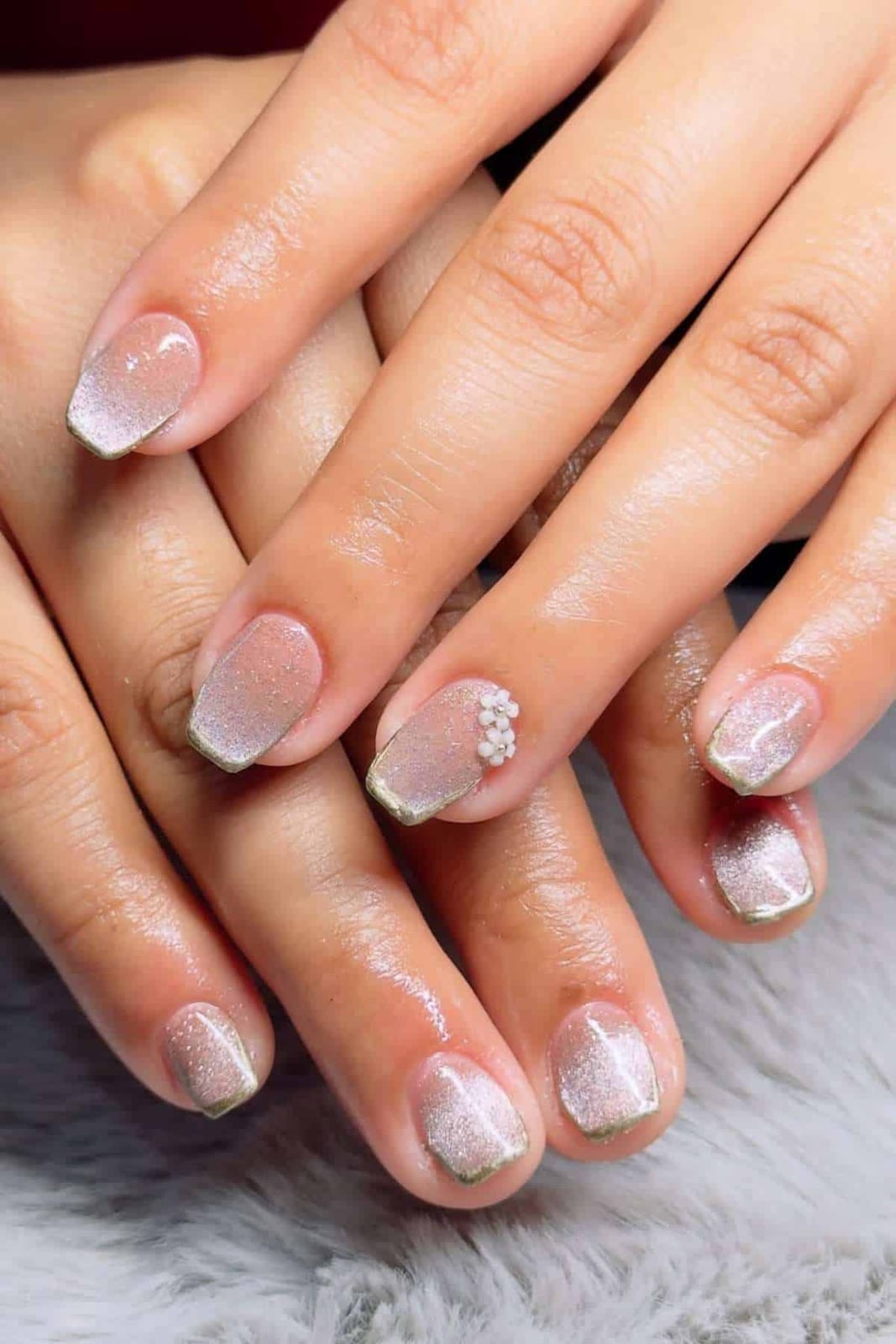 Sheer Nude Short Square Nails With Glitter Tips Sheer Nude Short Square Nails With Glitter Tips — Classy Light Nails