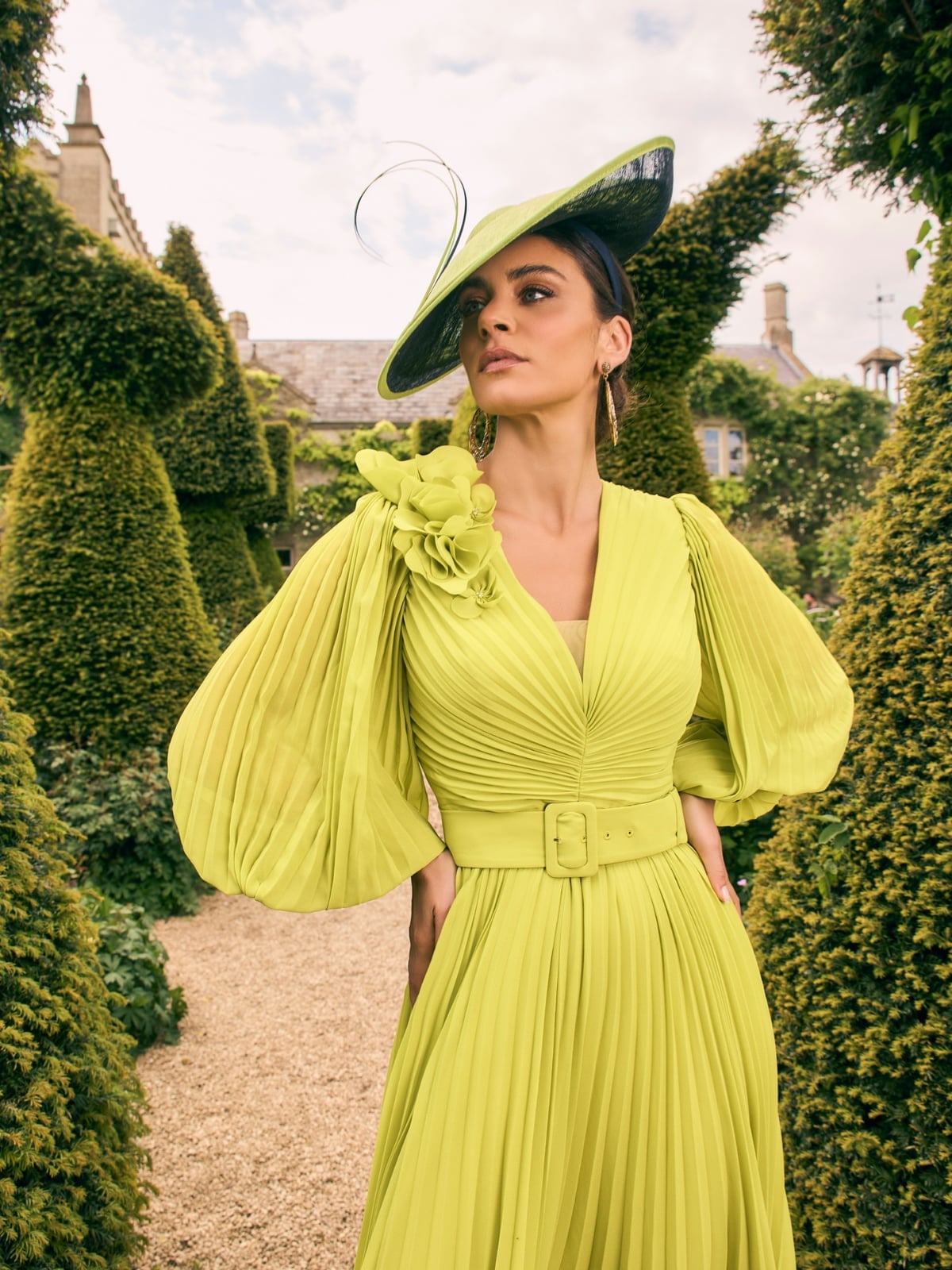 Lime Pleated Dress with Voluminous Chiffon Sleeves Lime Pleated Dress with Voluminous Chiffon Sleeves — Classy Lime Dress