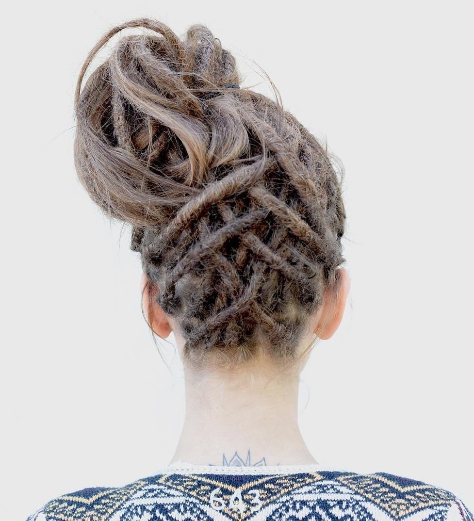 Thick Dark Brown Locs Intricate Updo Thick Dark Brown Locs Intricate Updo — Classy Locs Hair