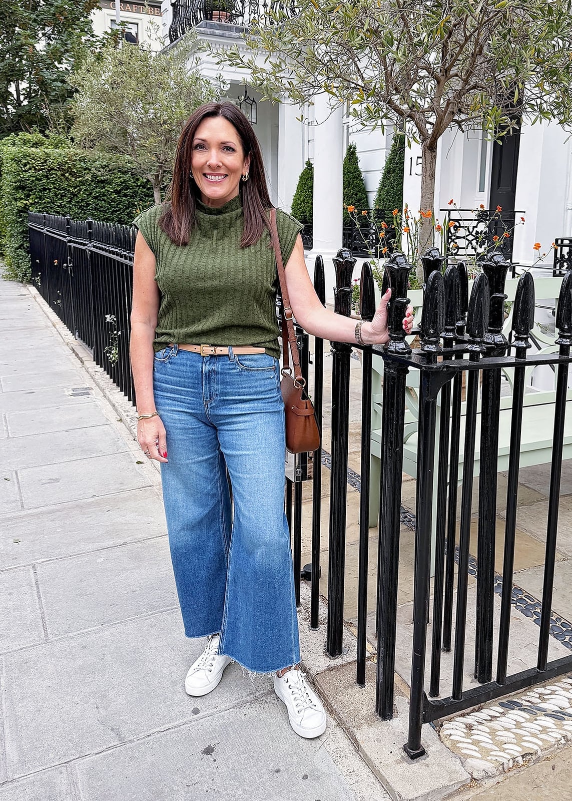 Olive Green Mock Neck Top with Wide Leg Jeans Olive Green Mock Neck Top with Wide Leg Jeans — Classy London Outfits