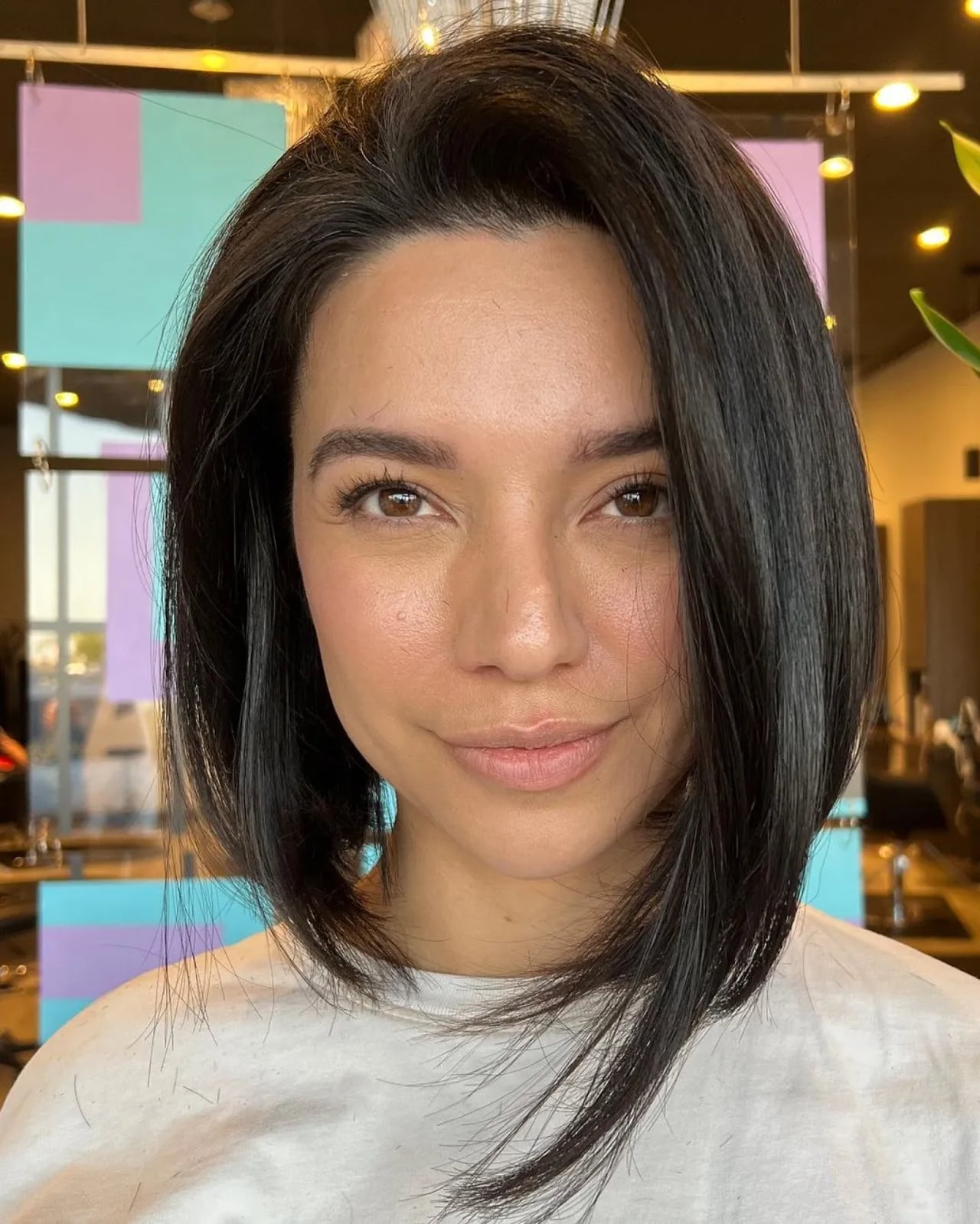 Sharp Chin Length Blunt Bob, Dark Brown — Classy Long Bob