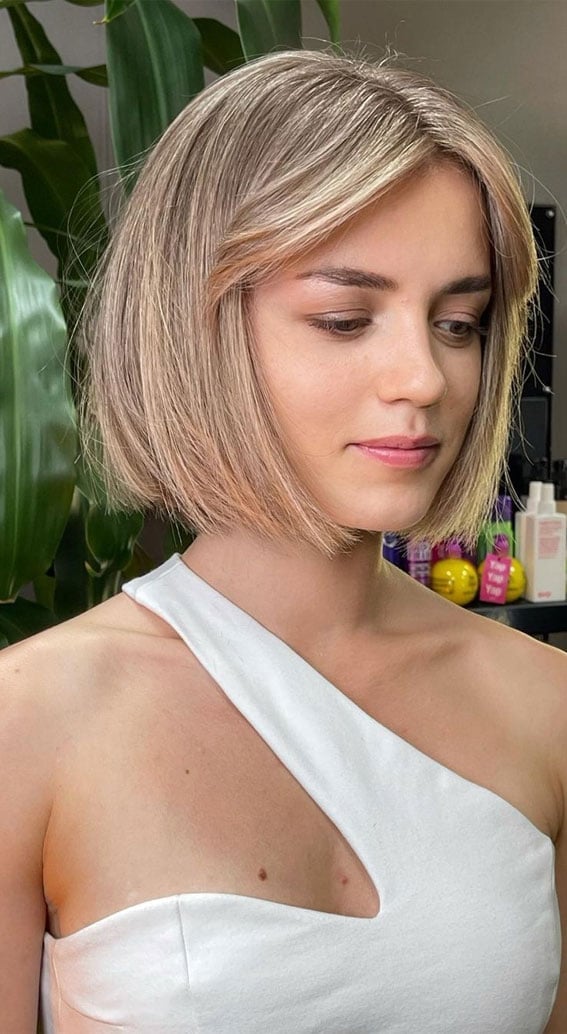 Chin Bob With Wispy Curtain Bangs and Fine Texture — Classy Long Bob