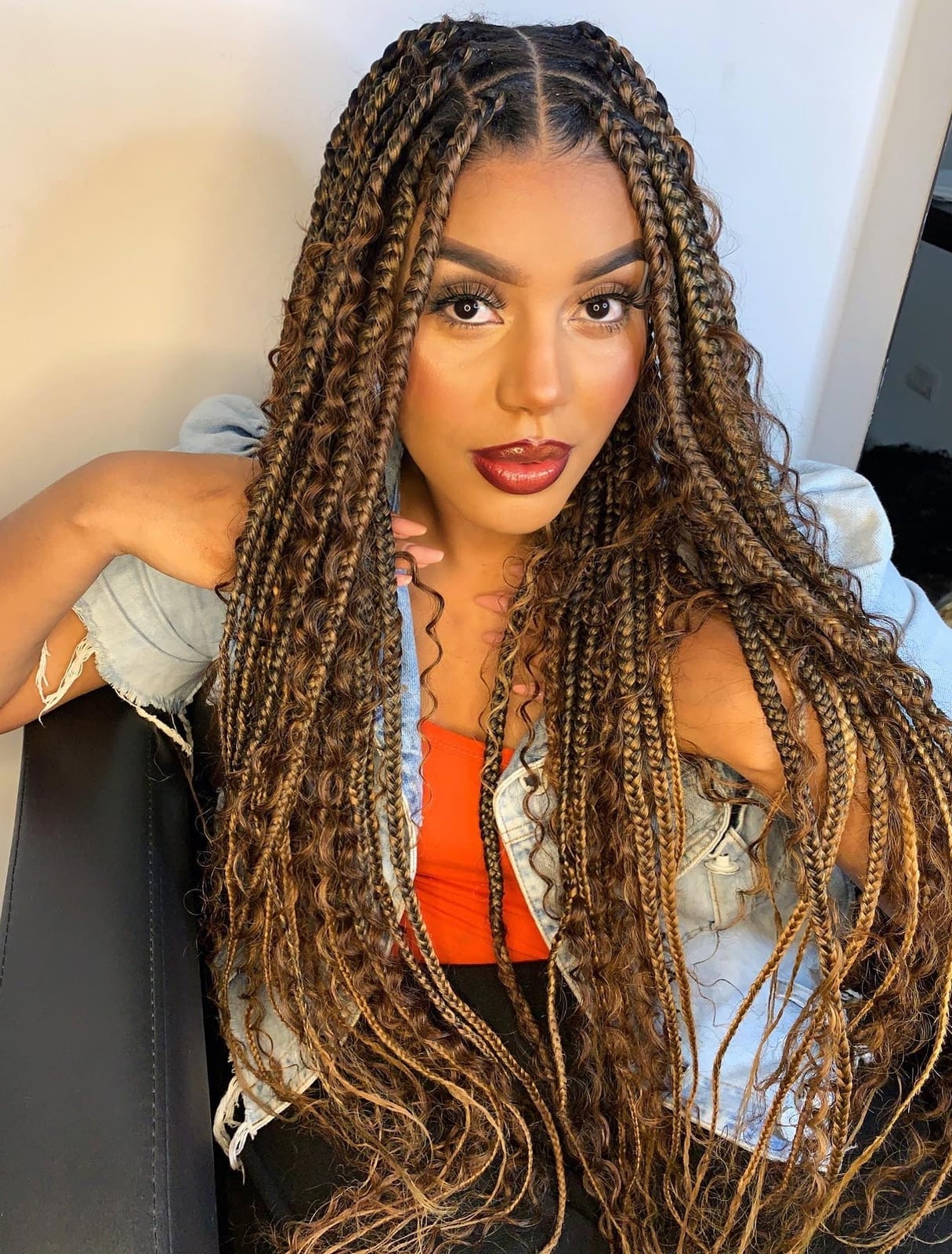 Brown Box Braids With Blonde Highlights — Classy Long Braids