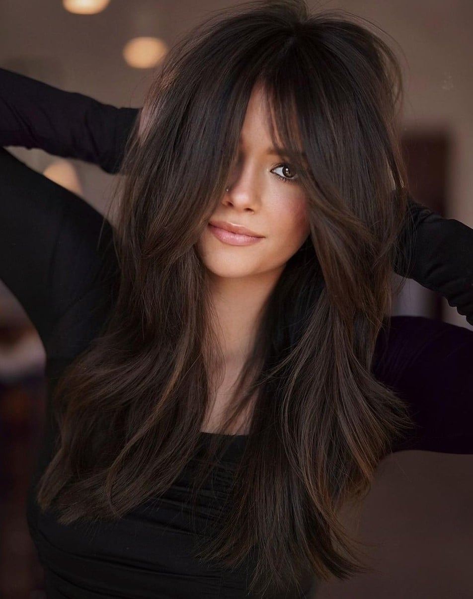 Mid-Back Dark Brown Voluminous Blowout — Classy Long Haircuts