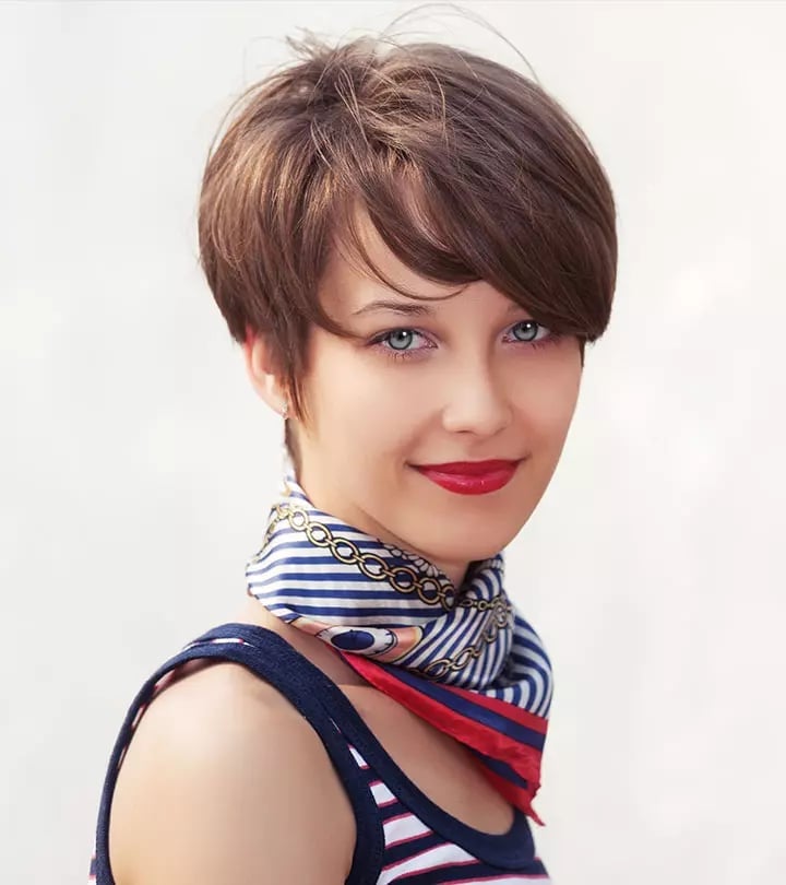 Sharp Side Bangs Dark Brown Pixie Sharp Side Bangs Dark Brown Pixie — Classy Long Pixie