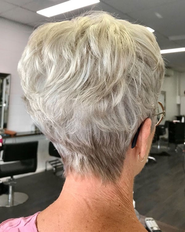 Feathered Ash Blonde Pixie Back View Feathered Ash Blonde Pixie Back View — Classy Long Pixie