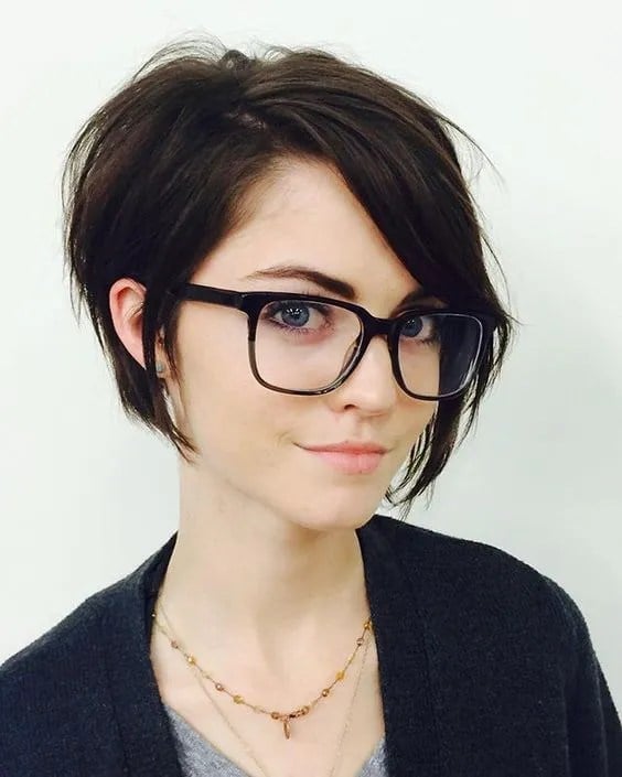 Asymmetrical Dark Brown Pixie Asymmetrical Dark Brown Pixie — Classy Long Pixie