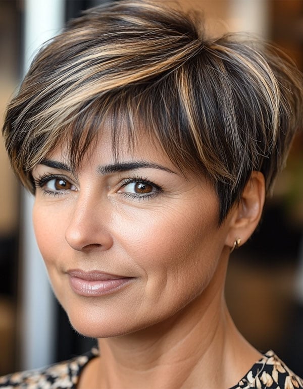 Dimensional Dark Brown Pixie Dimensional Dark Brown Pixie — Classy Long Pixie