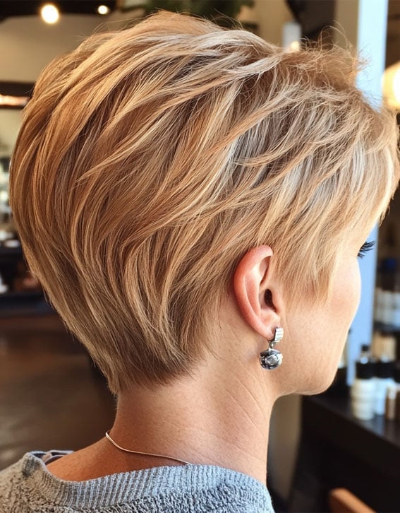Textured Blonde Pixie with Highlights, Side-Swept Textured Blonde Pixie with Highlights, Side-Swept — Classy Long Pixie