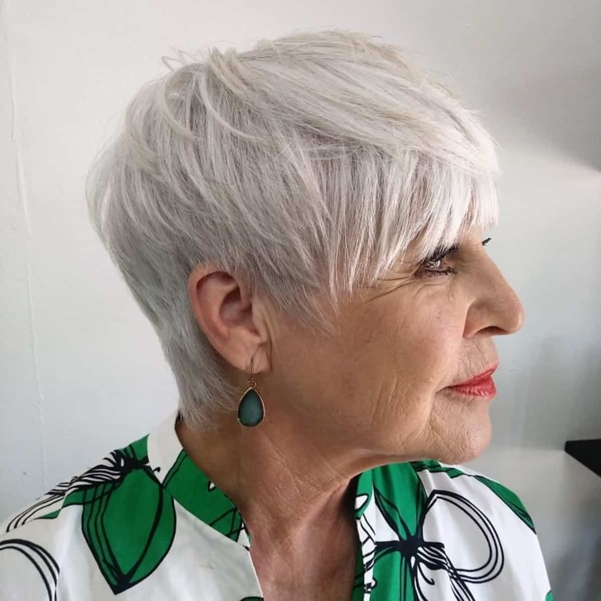 Smooth Grey Pixie with Full Fringe Smooth Grey Pixie with Full Fringe — Classy Long Pixie