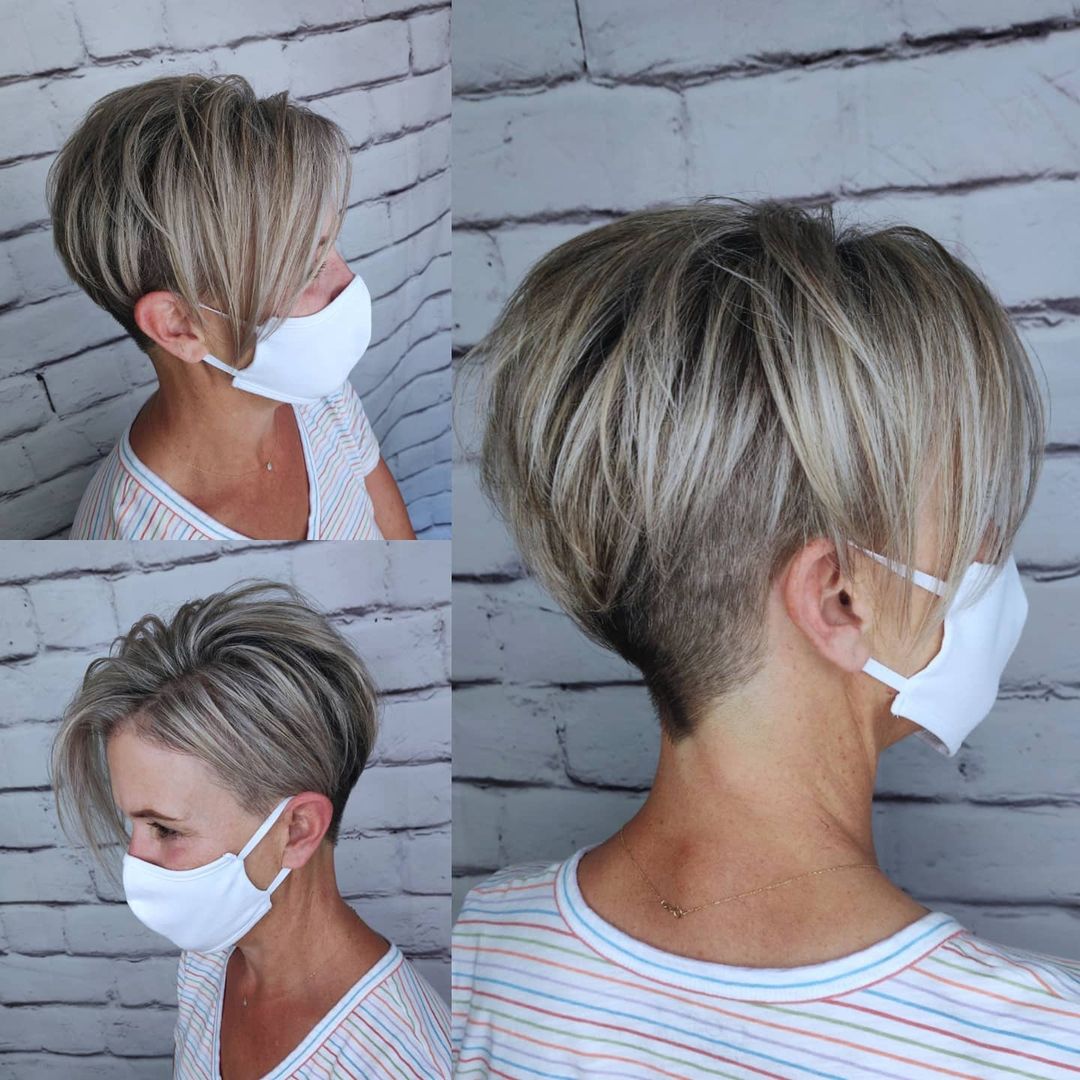 Asymmetrical Blonde Pixie with Shaved Sides Asymmetrical Blonde Pixie with Shaved Sides — Classy Long Pixie
