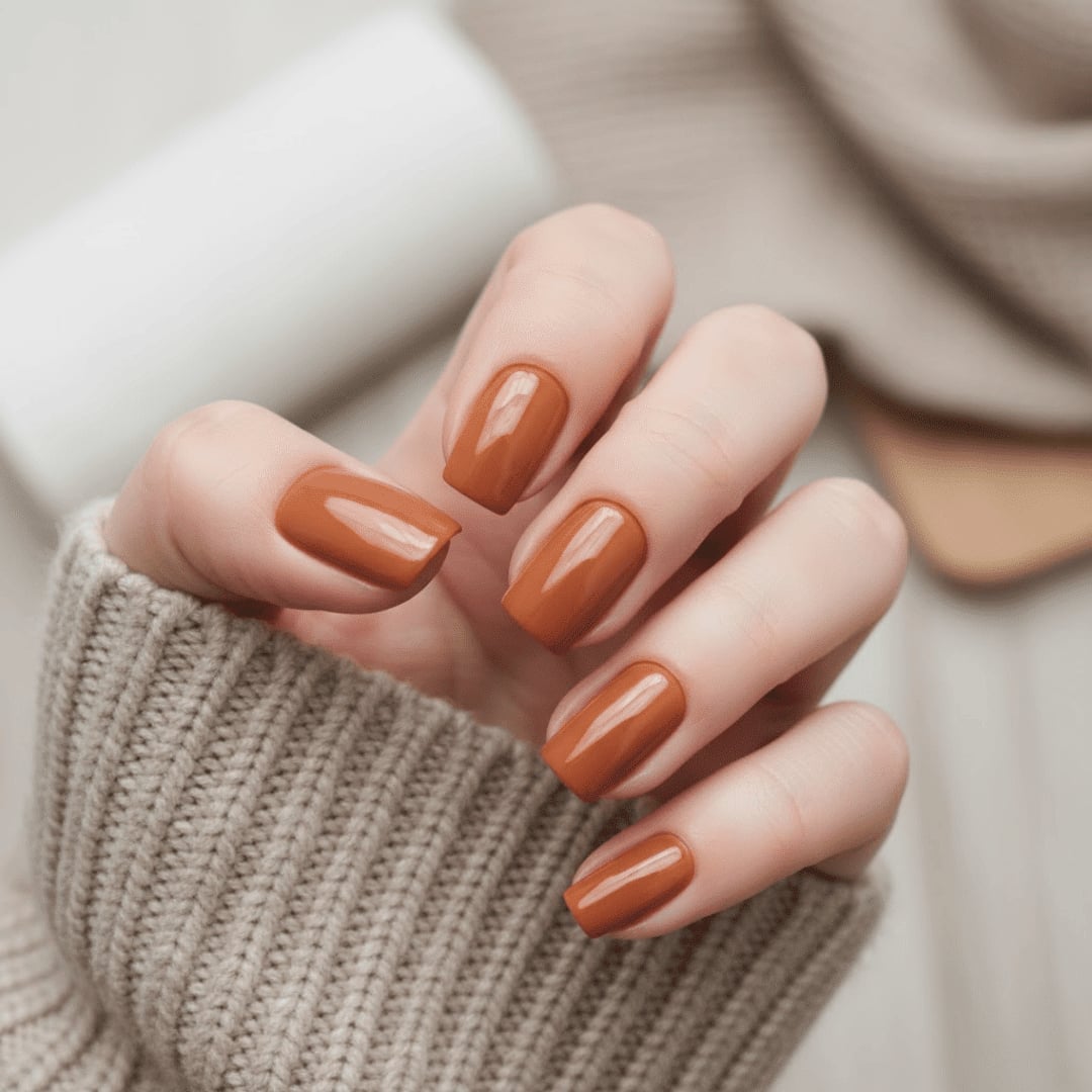 Short Square Medium Warm Brown Glossy Nails Short Square Medium Warm Brown Glossy Nails — Classy Looks Nail