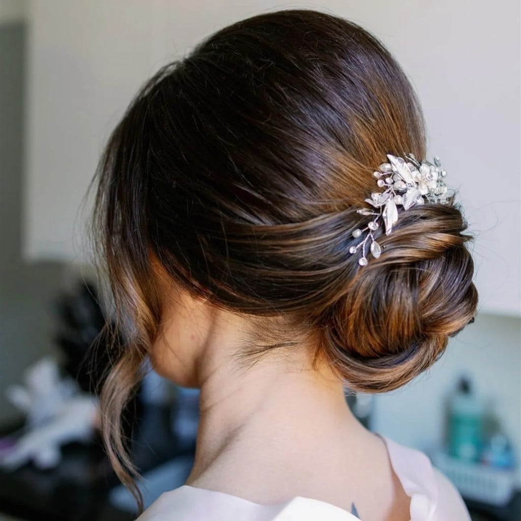 Dark Brown Twisted Updo With Ornate Accessory Dark Brown Twisted Updo With Ornate Accessory — Classy Loose Updo