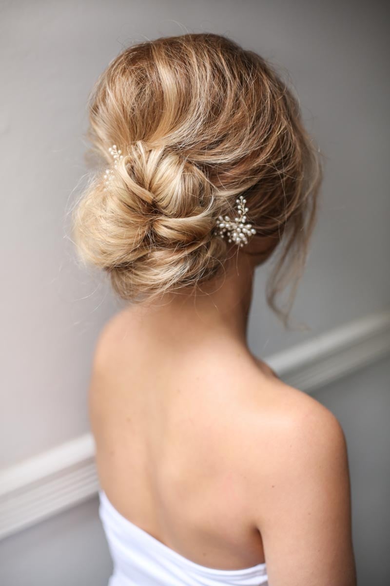 Blonde Low Updo With Decorative Pins Blonde Low Updo With Decorative Pins — Classy Loose Updo