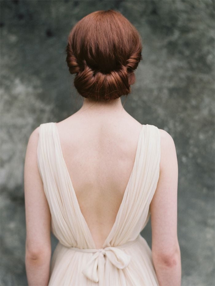 Dark Red Intricate Twisted Low Bun Dark Red Intricate Twisted Low Bun — Classy Low Bun Wedding Hair