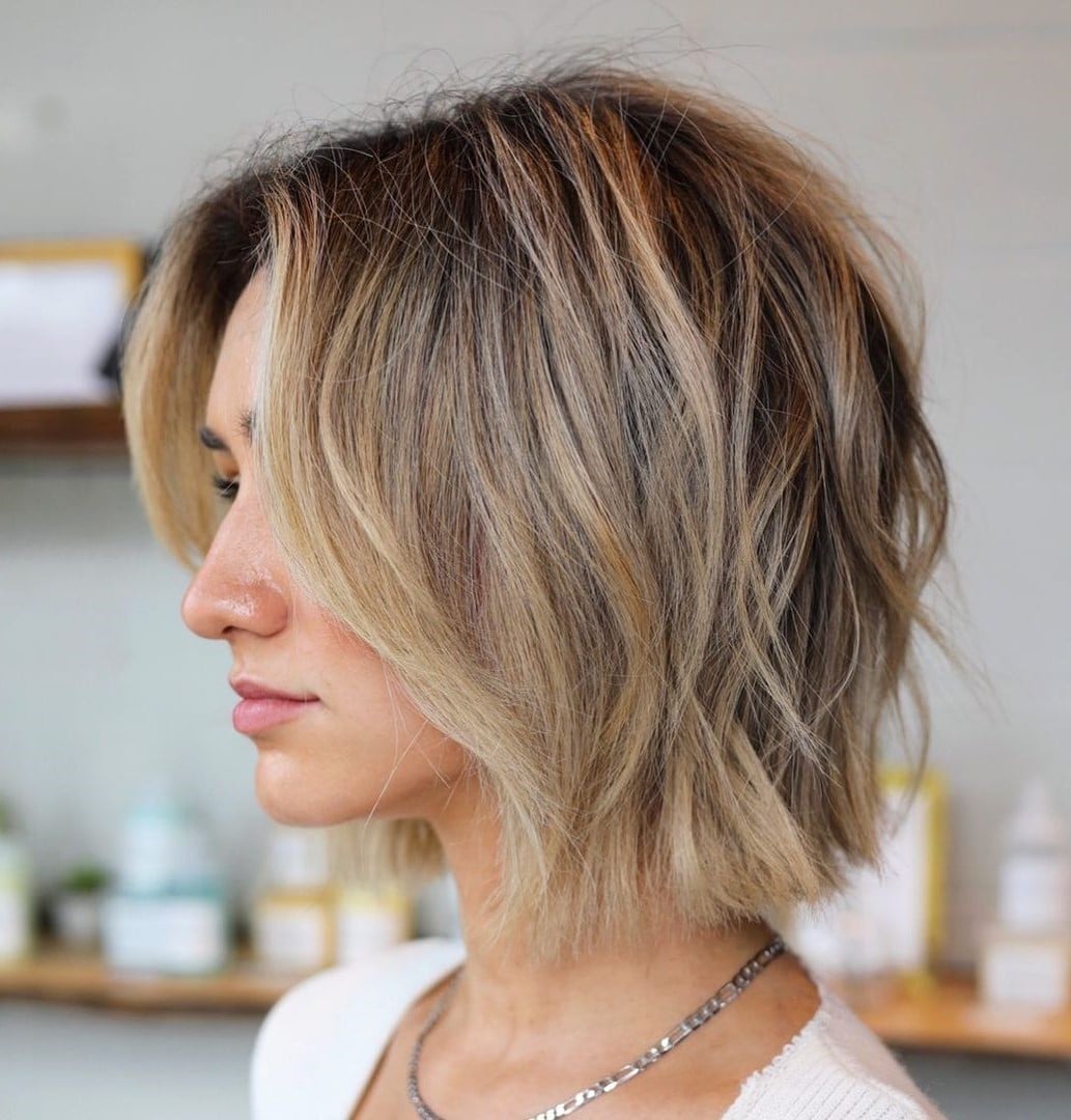 Collarbone Angled Bob With Curtain Bangs — Classy Low Maintenance Haircuts