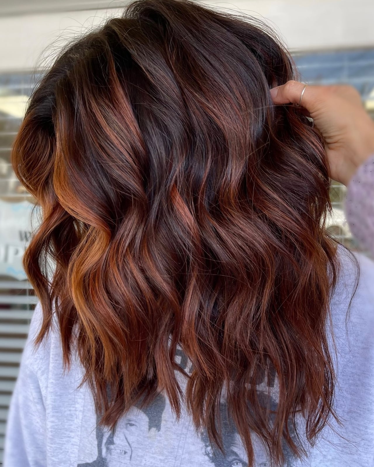 Shoulder Dark Brown With Copper And Auburn Highlights — Classy Lowlights for Brunettes