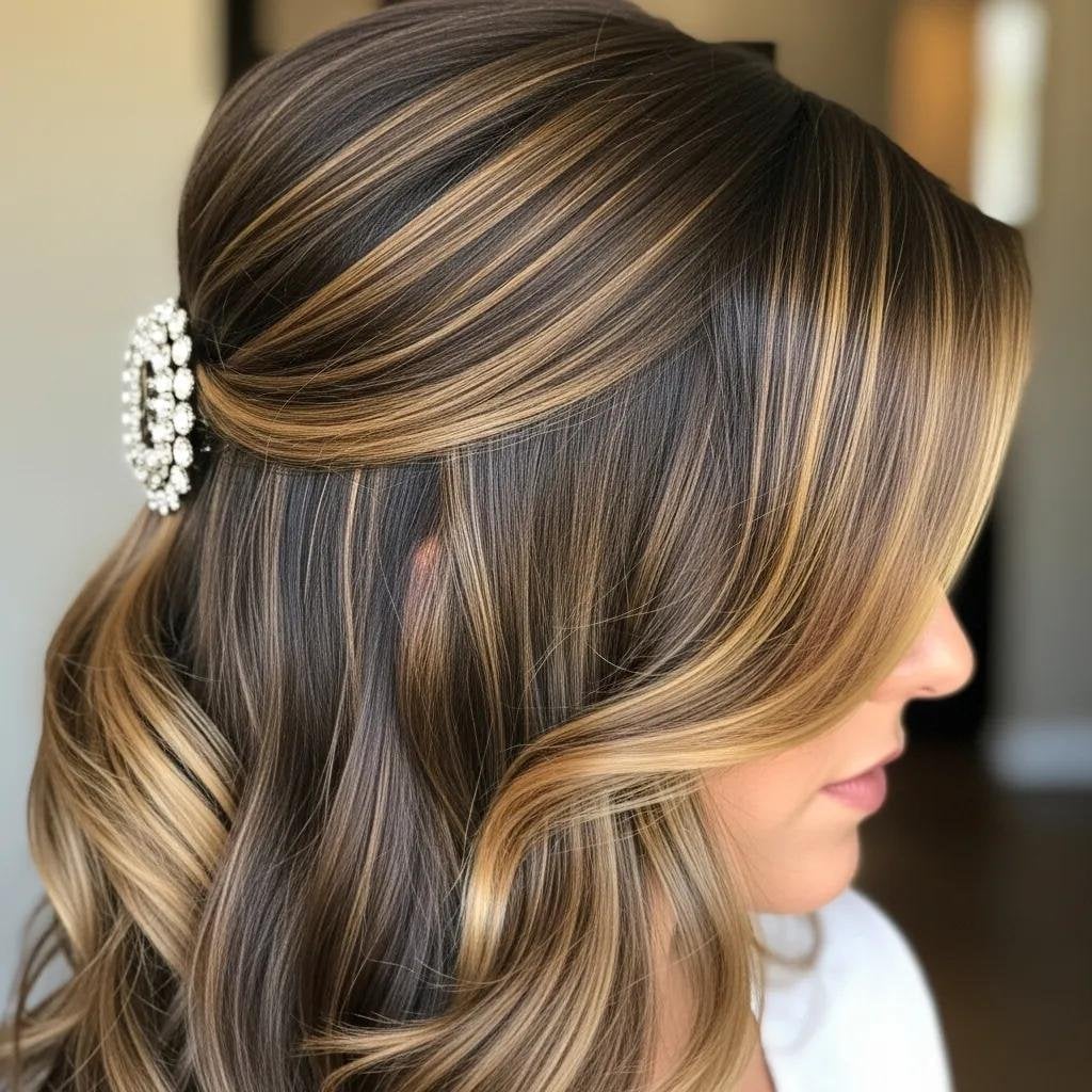 Shoulder Medium Brown With Caramel And Blonde Highlights — Classy Lowlights for Brunettes