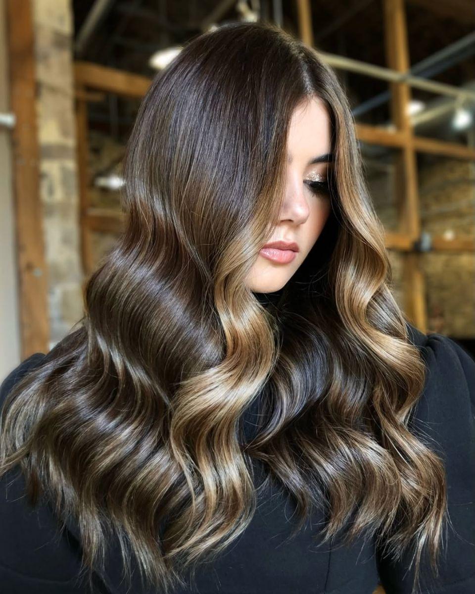 Mid-Back Brunette With Caramel Balayage — Classy Lowlights for Brunettes