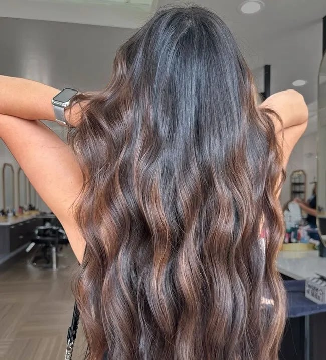 Mid-Back Dark Brown With Caramel Lowlights and Enhanced By Subtle — Classy Lowlights for Brunettes