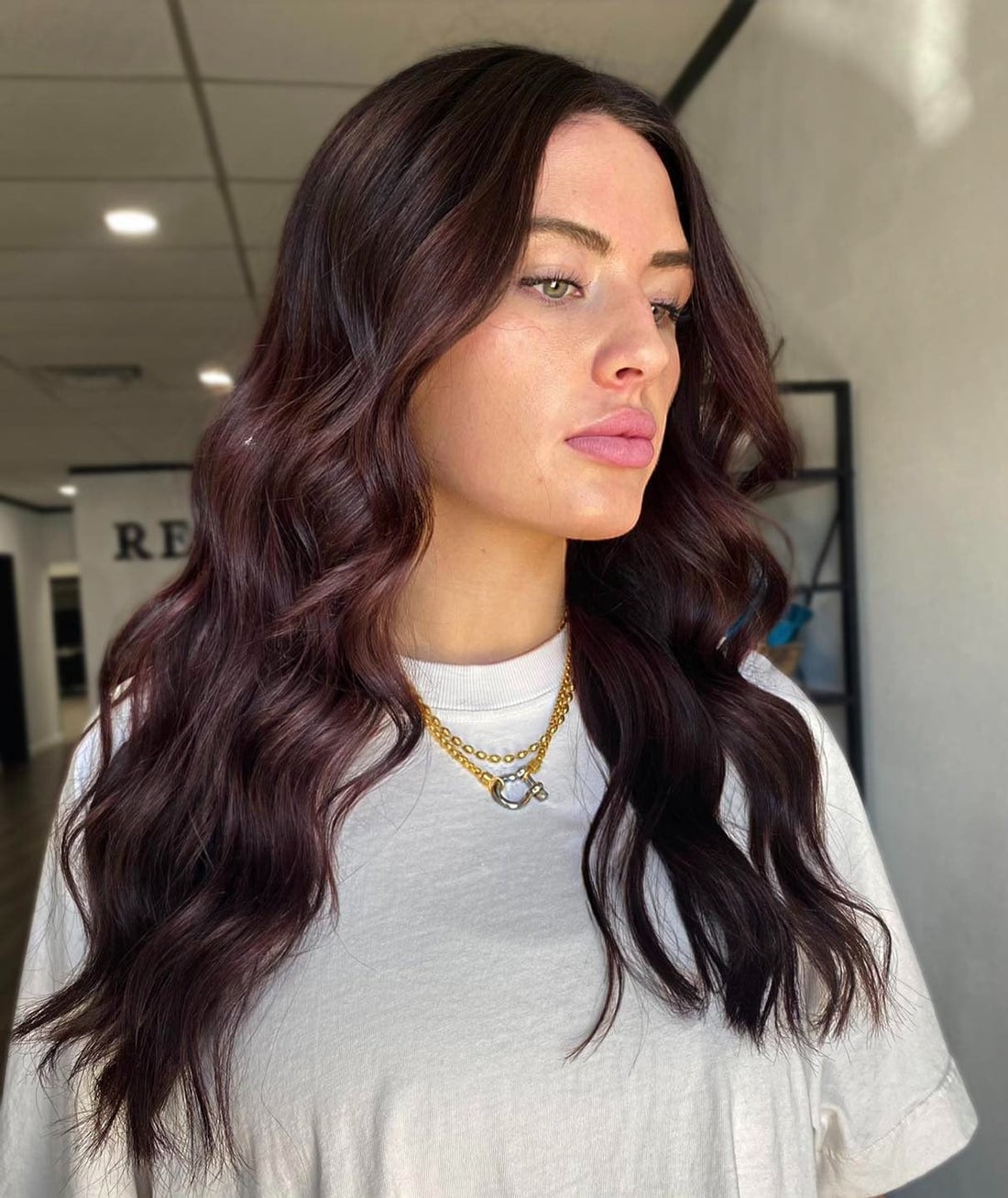 Deep Mahogany Mid-Back Waves With Dimension Deep Mahogany Mid-Back Waves With Dimension — Classy Mahogany Hair
