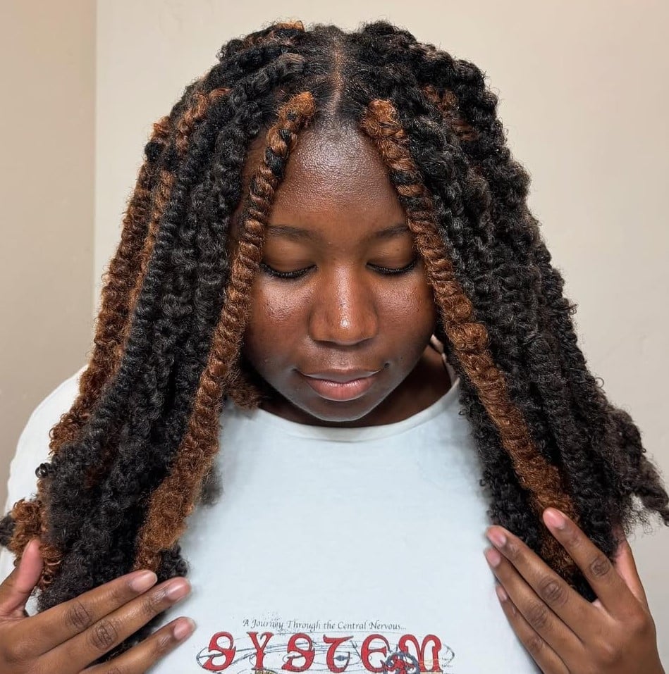 Black and Brown Mixed Dimensional Twists Black and Brown Mixed Dimensional Twists — Classy Marley Twists Hairstyles
