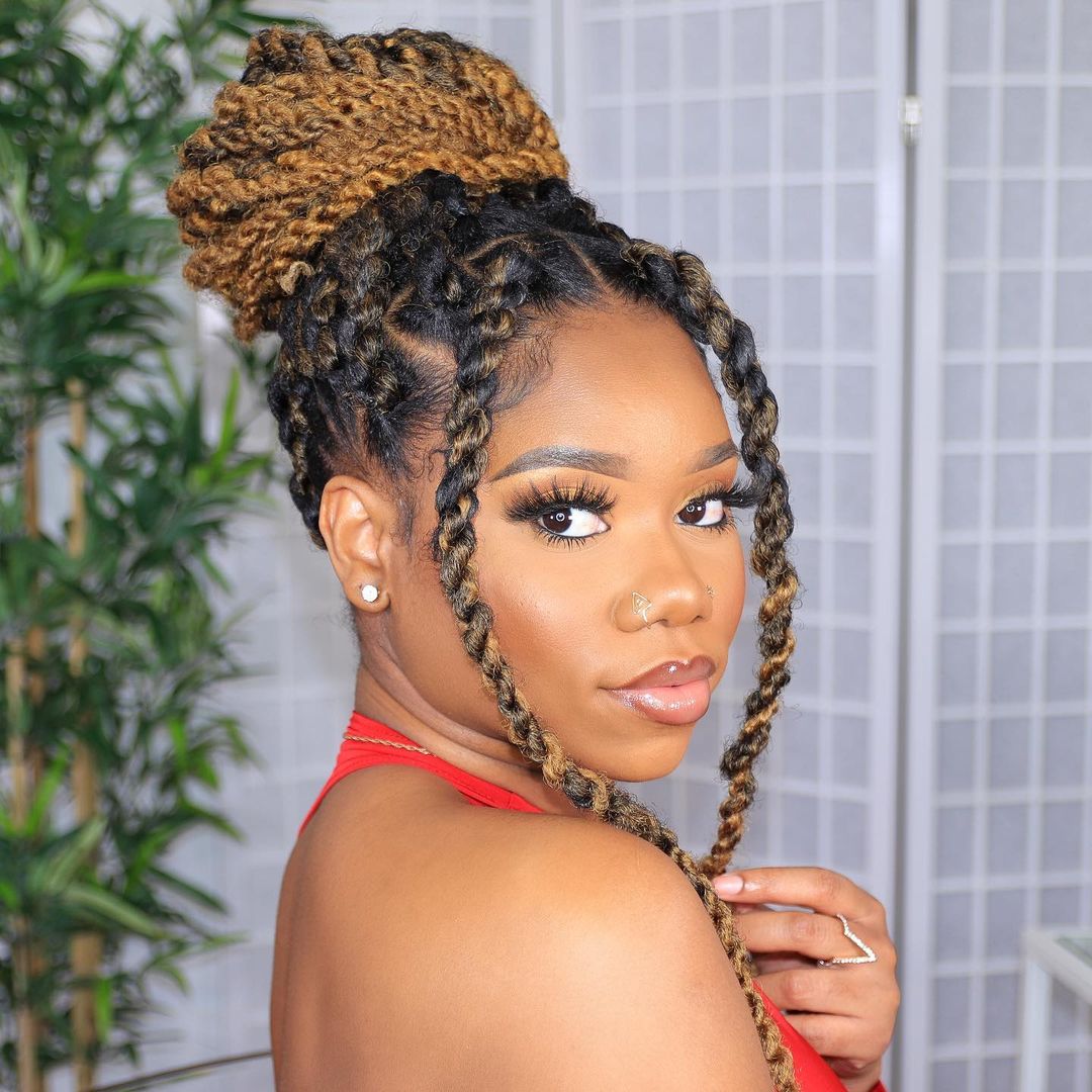 Dark Brown Twists High Bun With Face Framing Dark Brown Twists High Bun With Face Framing — Classy Marley Twists Hairstyles