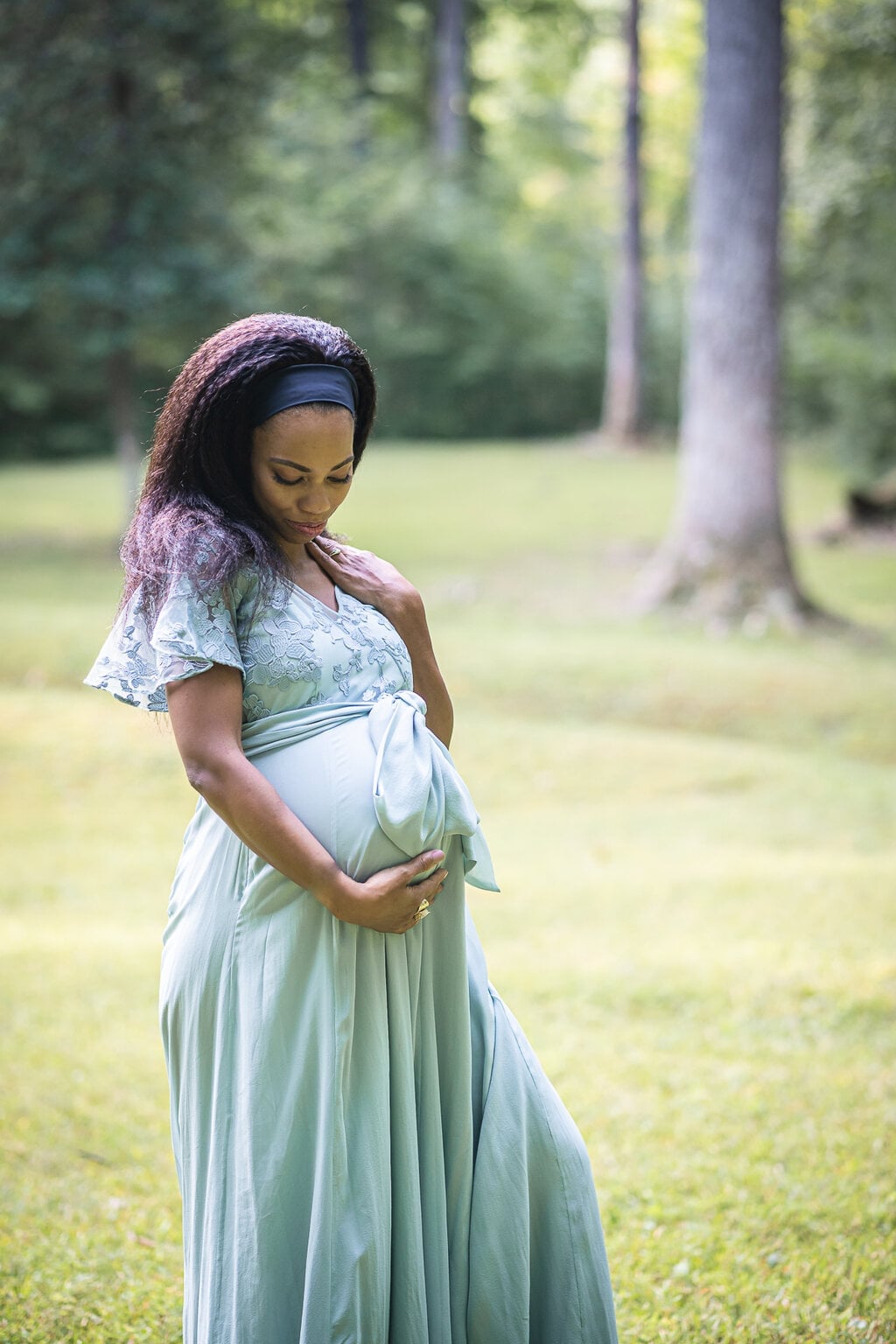 Pale Green Maxi Dress with Lace Bodice Pale Green Maxi Dress with Lace Bodice — Classy Maternity Photoshoot Outfits