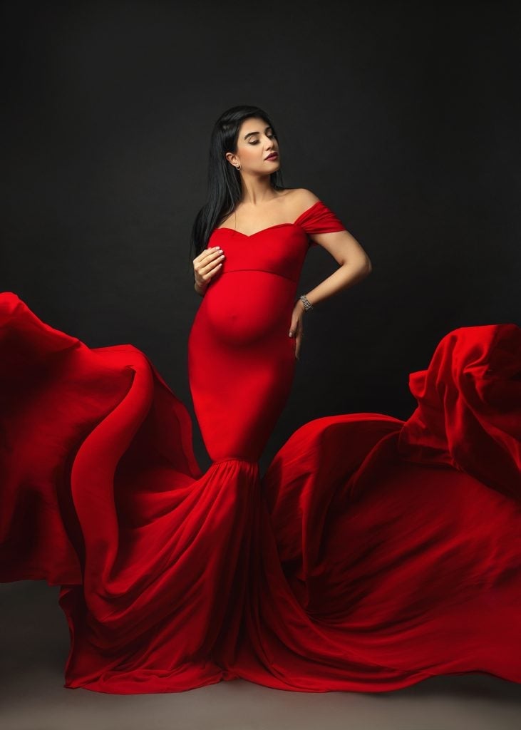 Vibrant Red Off Shoulder Fishtail Gown Vibrant Red Off Shoulder Fishtail Gown — Classy Maternity Photoshoot Outfits