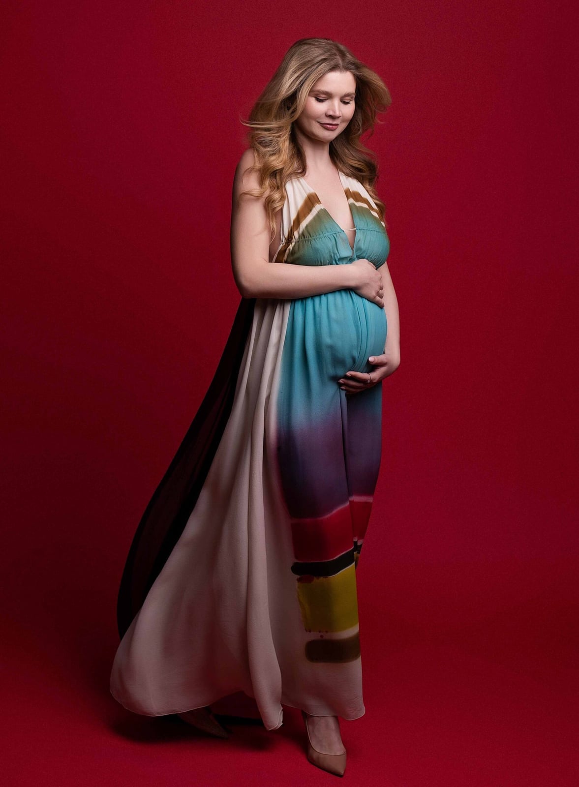 Multi-Color Tie Dye Halter Neck Maxi Dress Multi-Color Tie Dye Halter Neck Maxi Dress — Classy Maternity Photoshoot Outfits