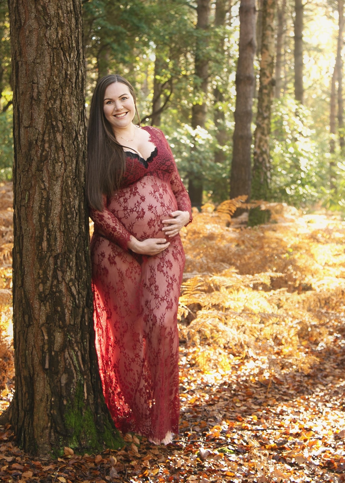 Burgundy Lace Long Sleeve Maxi Dress Burgundy Lace Long Sleeve Maxi Dress — Classy Maternity Photoshoot Outfits