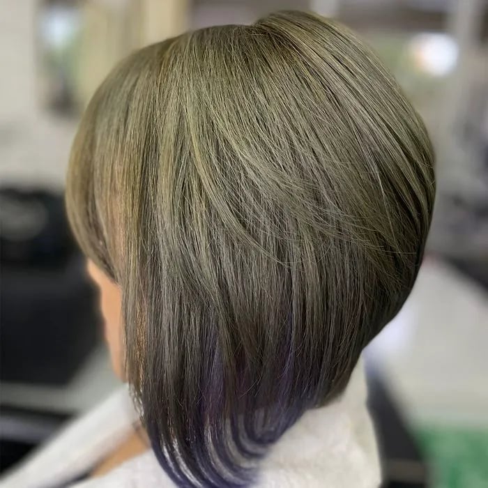 Ear Length Stacked Bob Ash Brown — Classy Medium Bob