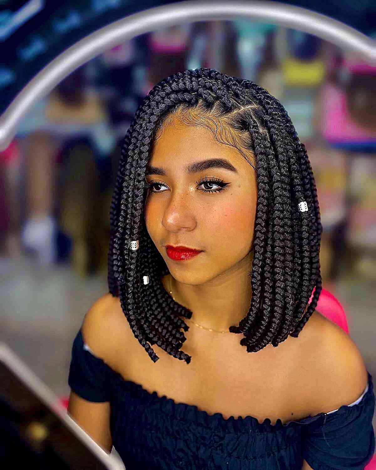 Medium Box Braid Bob Side Swept Bangs Medium Box Braid Bob Side Swept Bangs — Classy Medium Braids