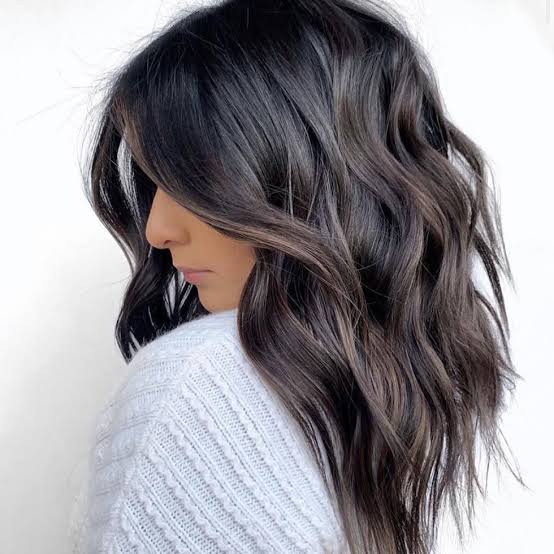 Dark Brown Collarbone Lob With Balayage Dark Brown Collarbone Lob With Balayage — Classy Mid Length Hair
