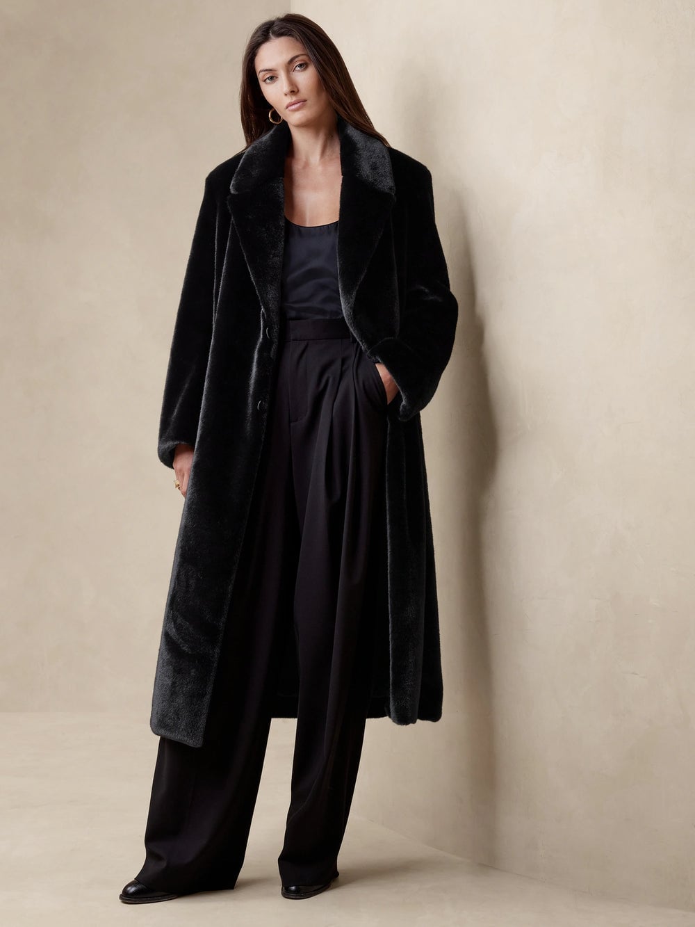Black Faux Fur Coat With Satin Camisole Black Faux Fur Coat With Satin Camisole — Classy Mob Wife Outfits