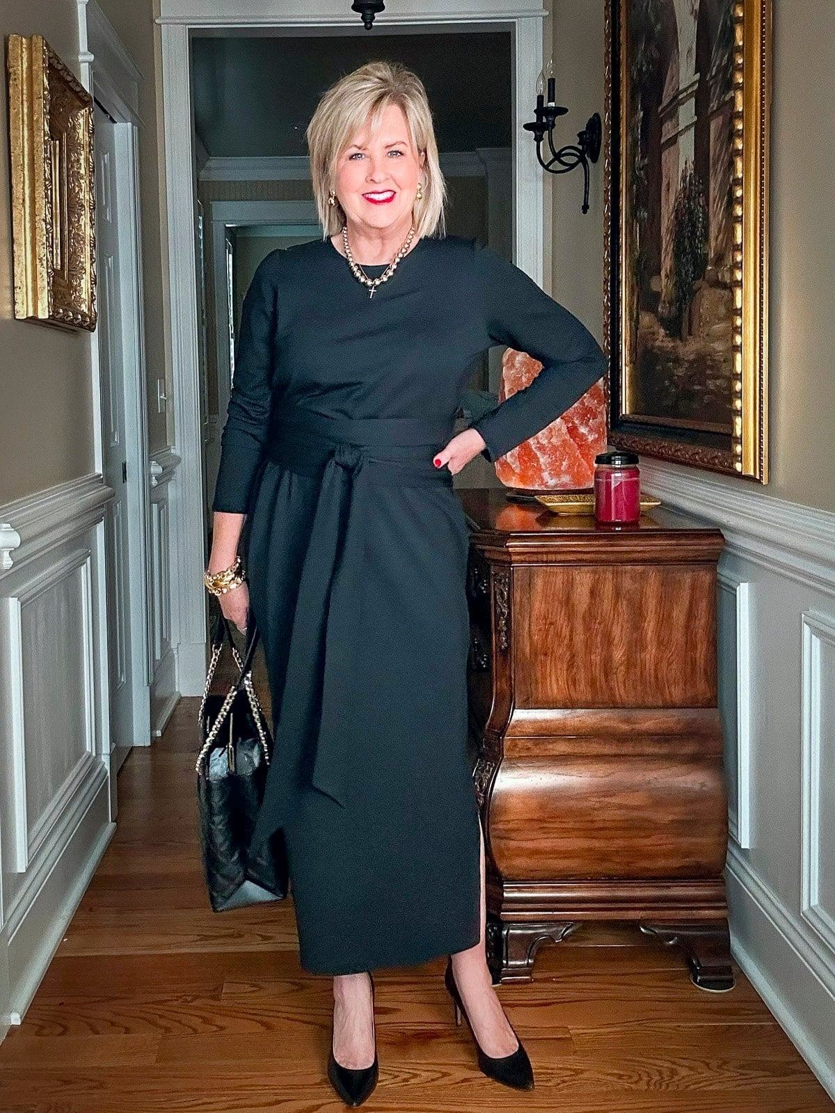 Black Midi Dress With Tie Waist Black Midi Dress With Tie Waist — Classy Mob Wife Outfits