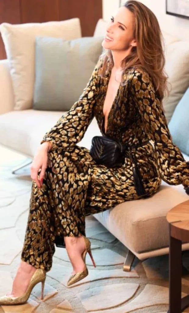 Leopard Print Velvet Jumpsuit With Gold Heels Leopard Print Velvet Jumpsuit With Gold Heels — Classy Mob Wife Outfits