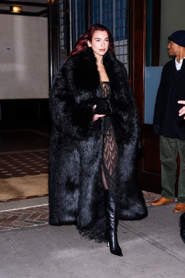 Black Faux Fur Coat Over Lace Dress Black Faux Fur Coat Over Lace Dress — Classy Mob Wife Outfits