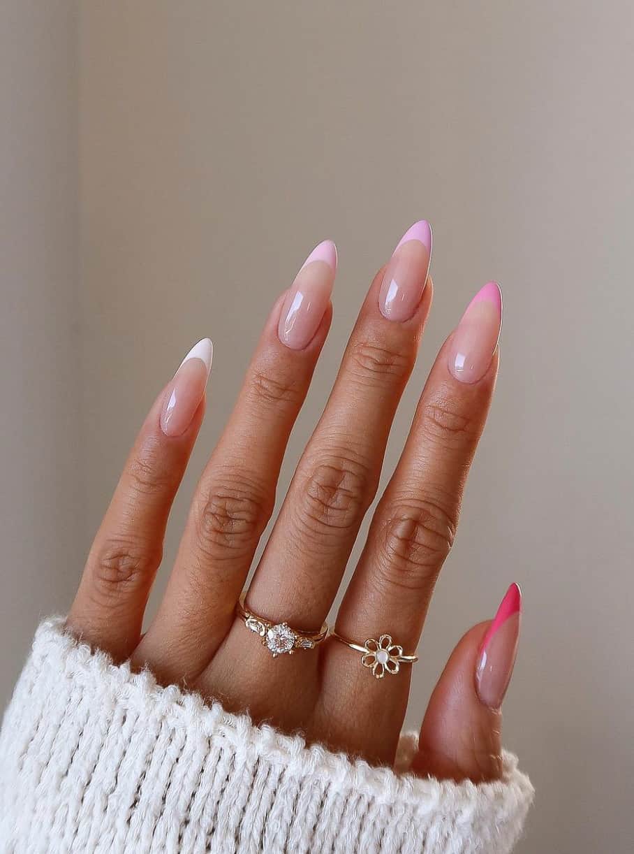 Nude Base Pink And White Dual Tone French Tip Long, Close-Up Take Nude Base Pink And White Dual Tone French Tip Long, Close-Up Take — Classy Mom Nails