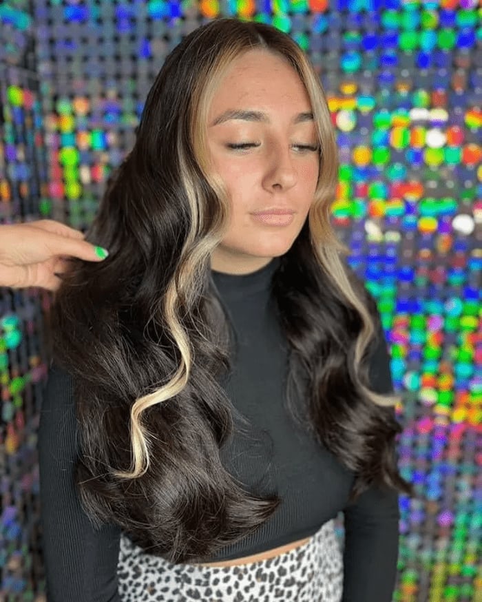 Black Turtleneck with Prominent Blonde Money Piece Highlights — Classy Money Piece