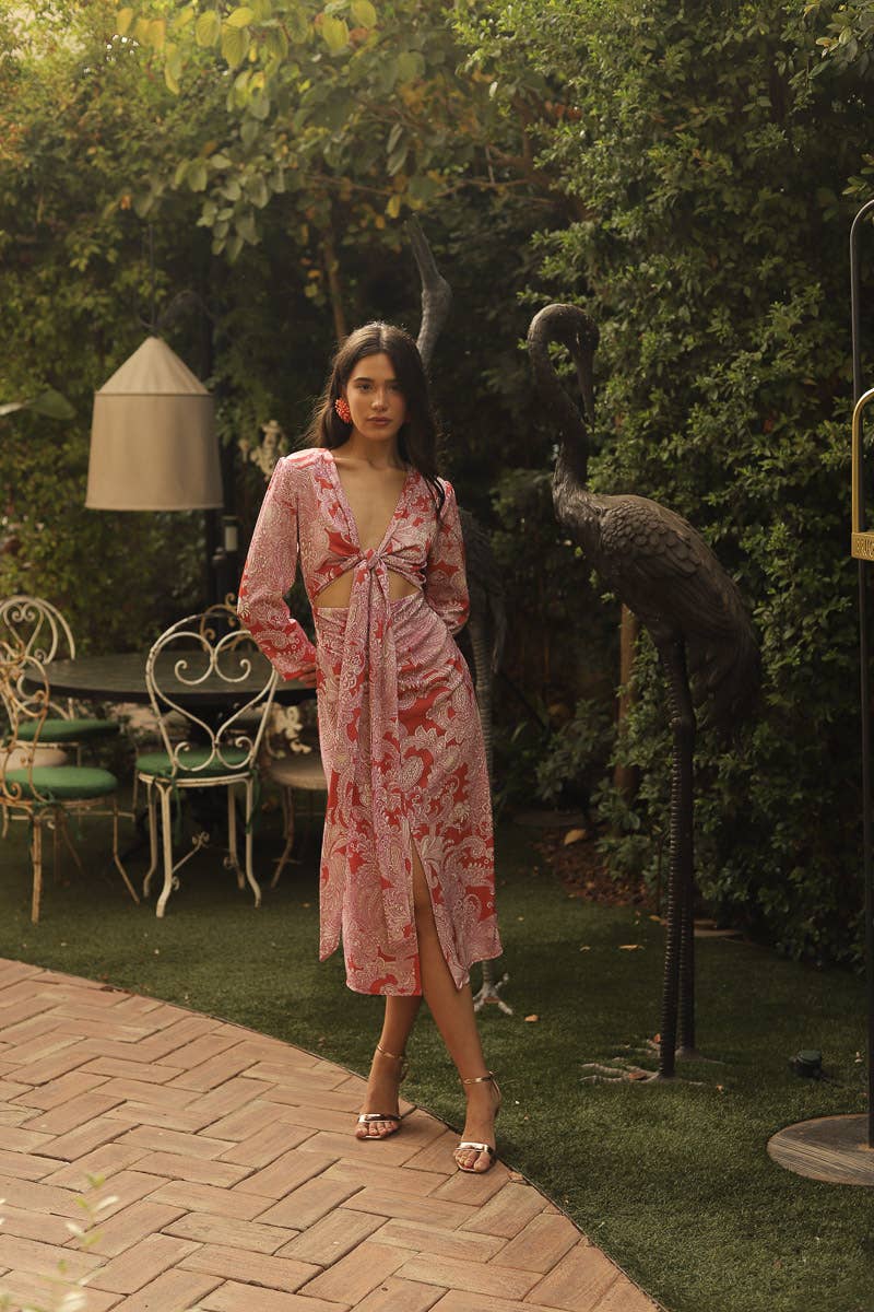 Paisley Print Midi Dress With Cut-Outs — Classy Movies Dresses