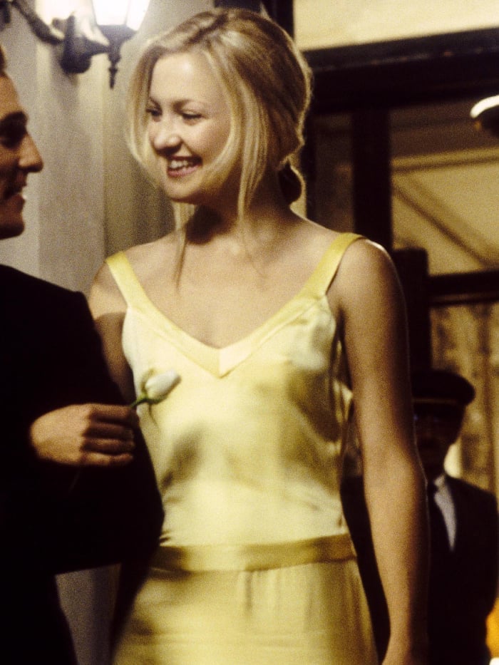 Elegant Pale Yellow Silk Slip Dress, Close-Up Take — Classy Movies Dresses